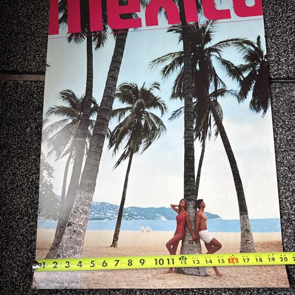 Vintage Mexico Travel Poster Mexican Beach Tourism Romantic Palm Trees 30" x 20" - Picture 5 of 6